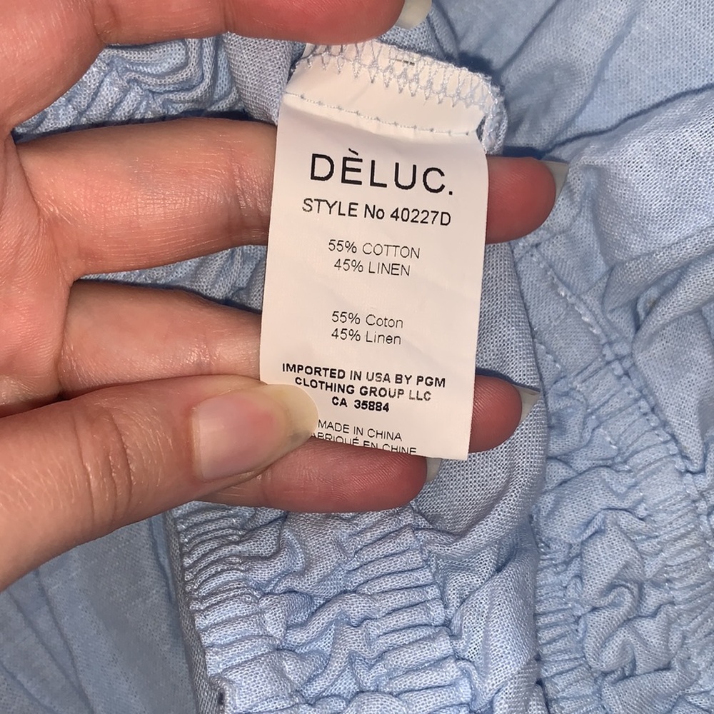 Deluc Cropped Blue Linen Blend Top Size M - Picture 5 of 5